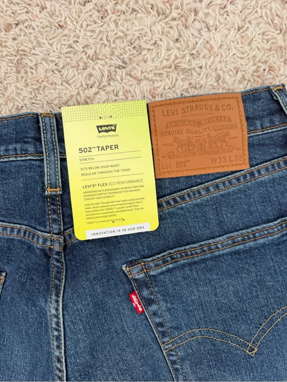 NWT Levi's 502 Taper Men's Dark Blue Straight Leg Jeans W33 L32